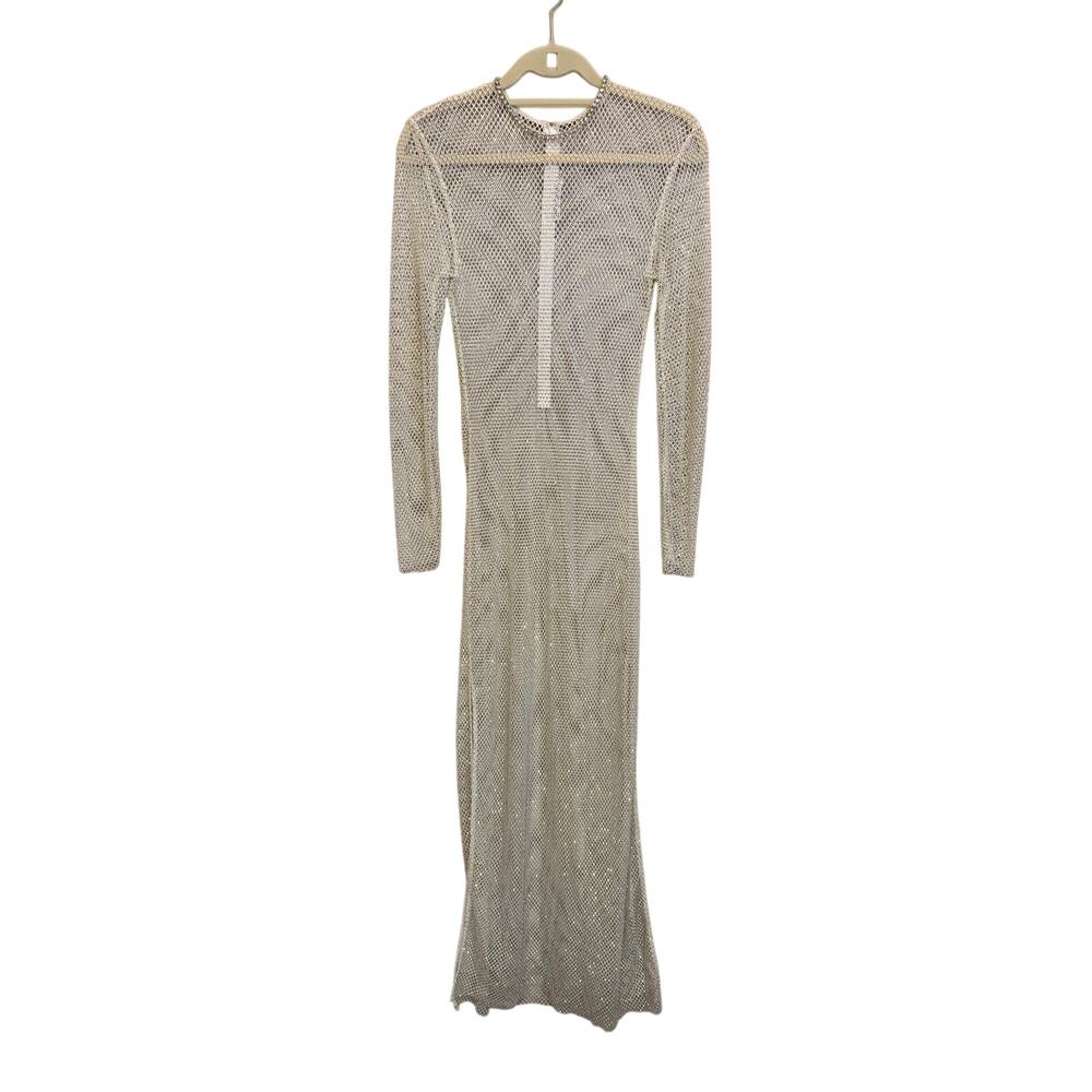 Joy Cioci Open-Knit Maxi Dress S White Gems Party Evening Cocktail Gala Formal